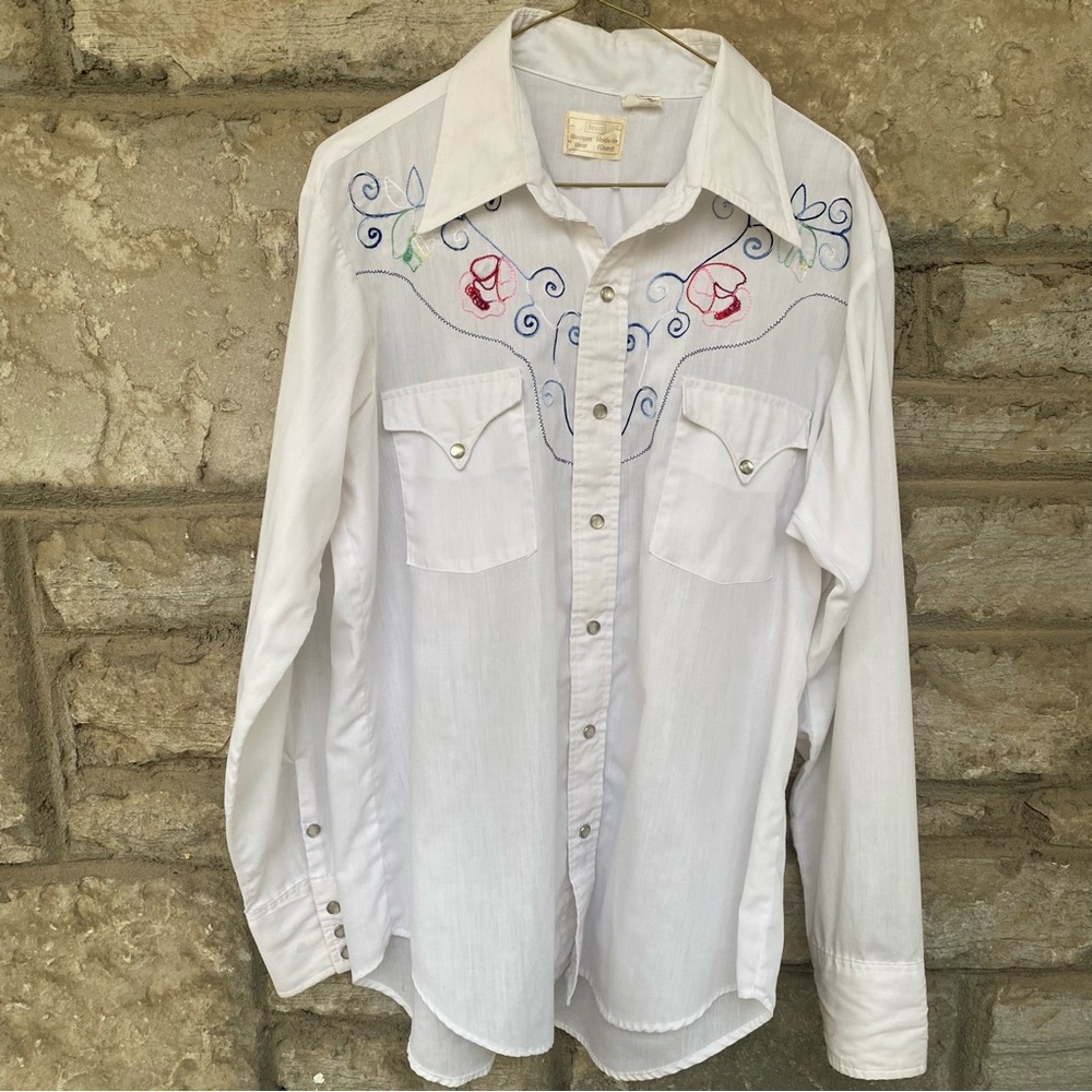 Mens vintage Sears western wear embroidered floral Pearl snap button down shirt